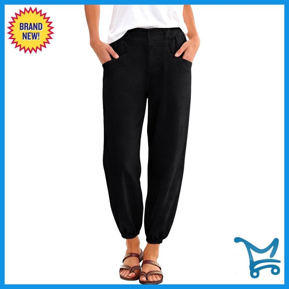 Cropped Harem Lounge Pants Elastic Waist Barrel Leg Casual Work Slacks Summer